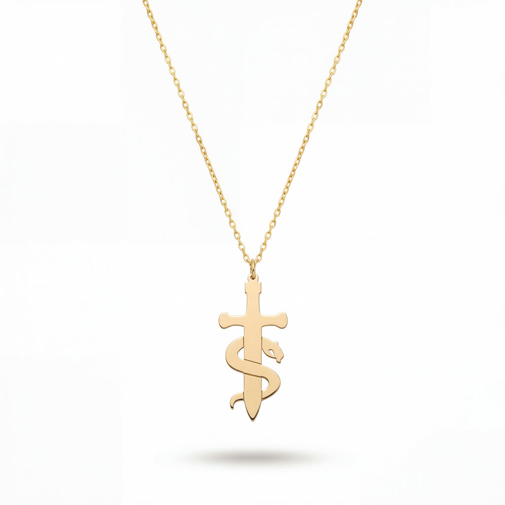 Sword & Serpent Necklace in Yellow Gold Vermeil