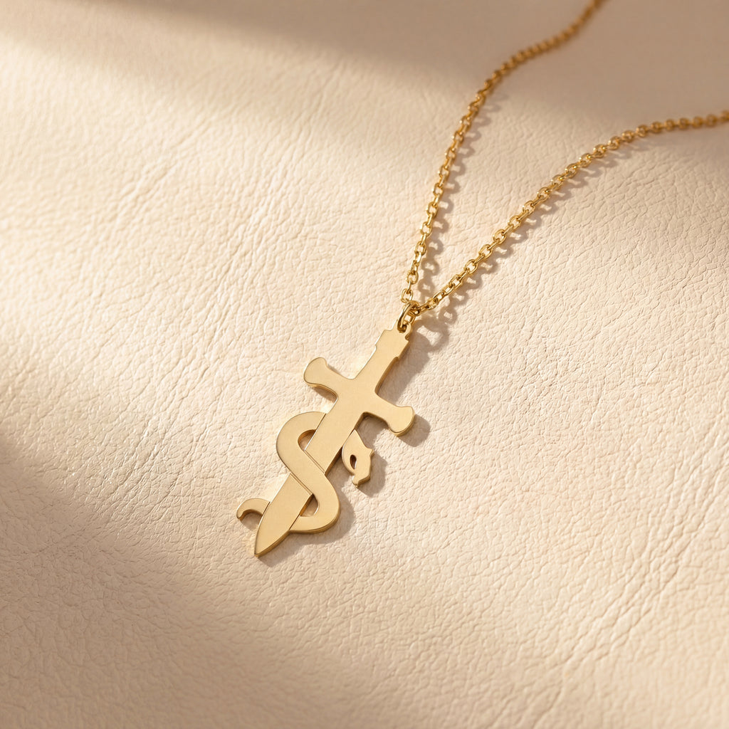 Sword & Serpent Necklace in Yellow Gold Vermeil