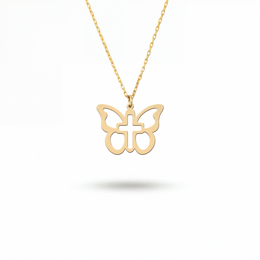 Minimal Butterfly Cross Necklace 18k Gold Vermeil