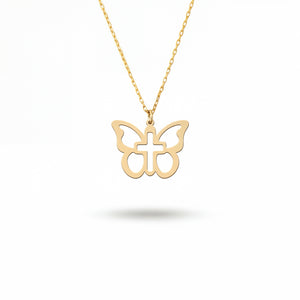 Minimal Butterfly Cross Necklace 18k Gold Vermeil