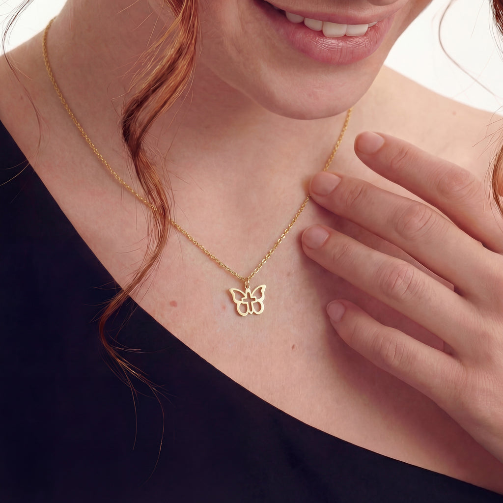 Minimal Butterfly Cross Necklace 18k Gold Vermeil