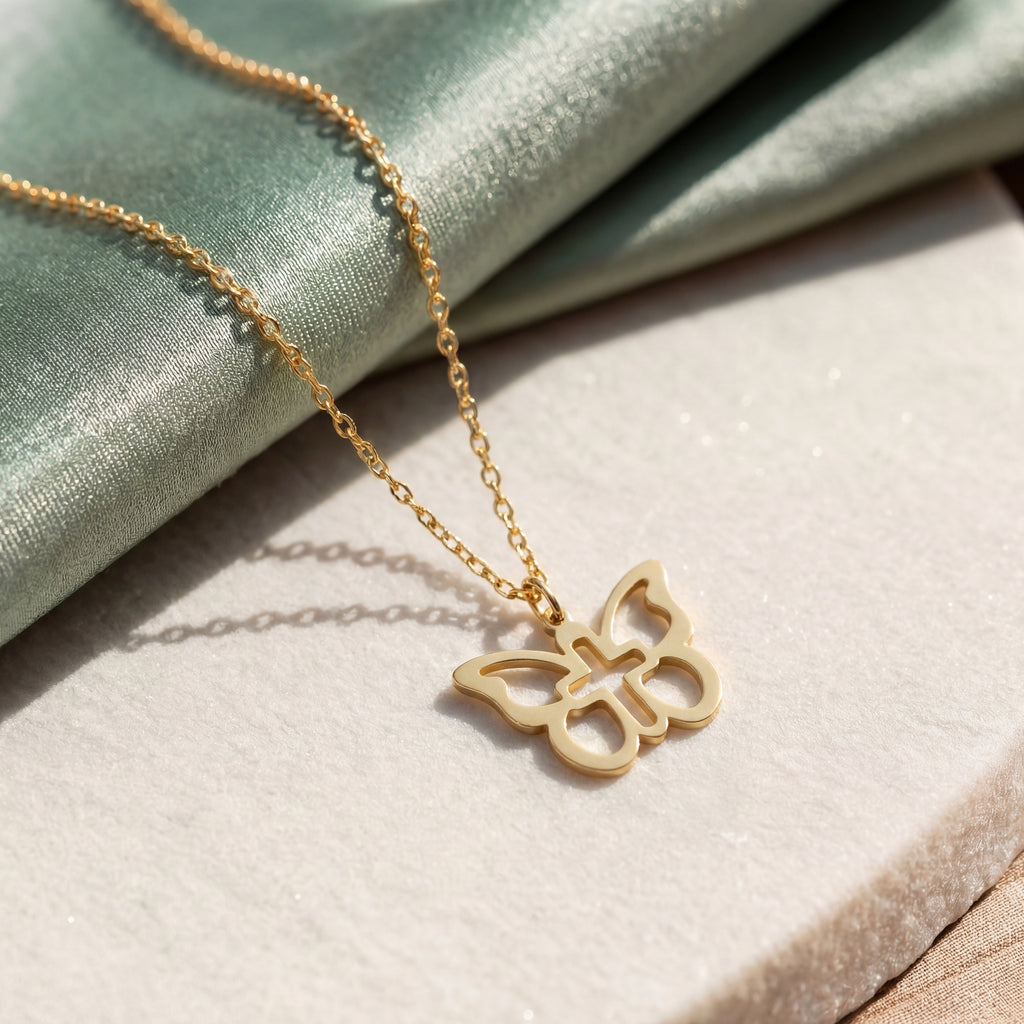 Minimal Butterfly Cross Necklace 18k Gold Vermeil