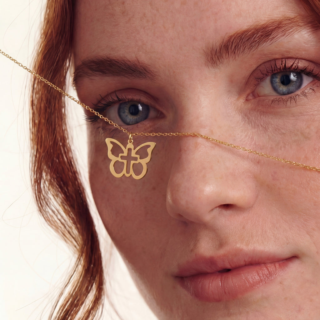 Minimal Butterfly Cross Necklace 18k Gold Vermeil