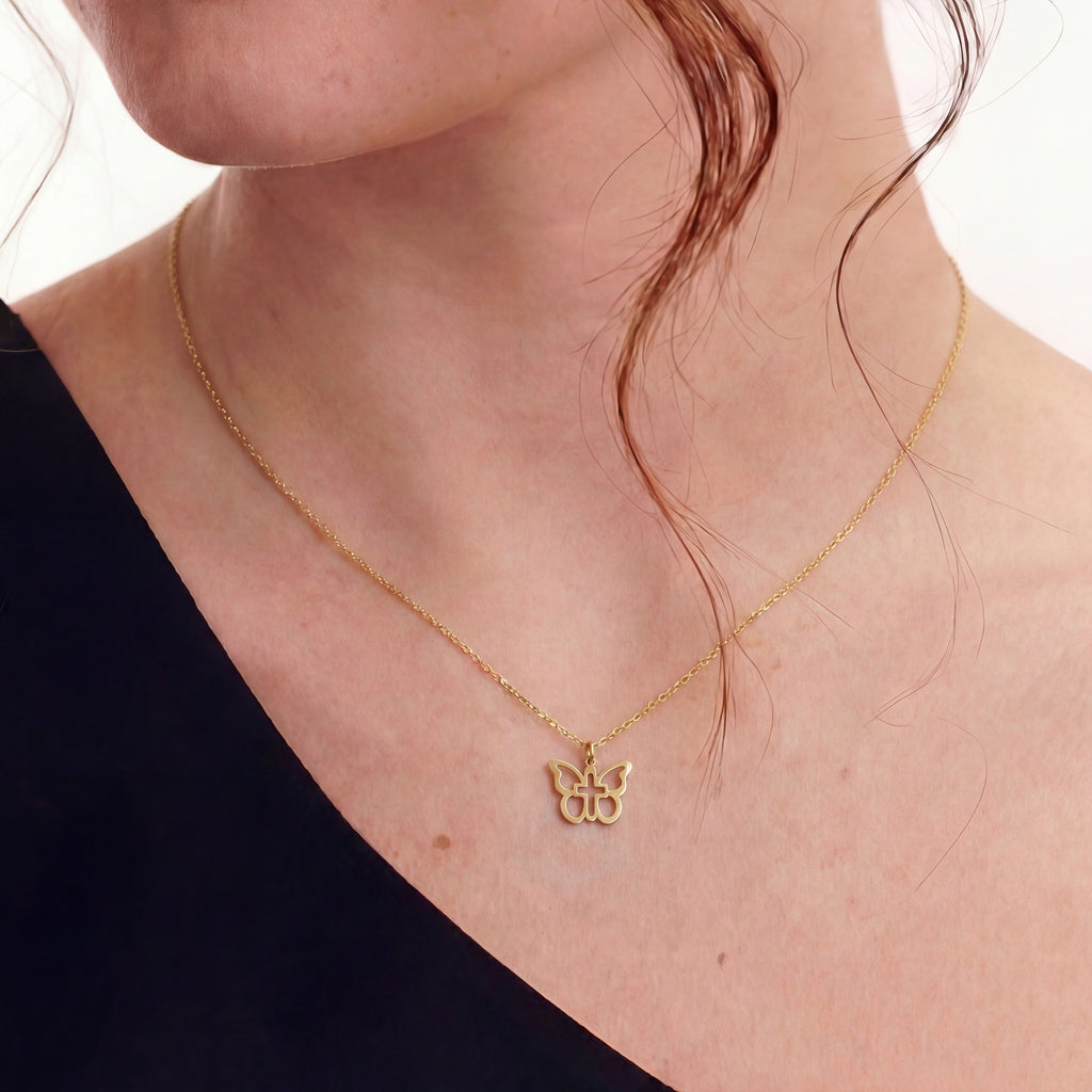 Minimal Butterfly Cross Necklace 18k Gold Vermeil