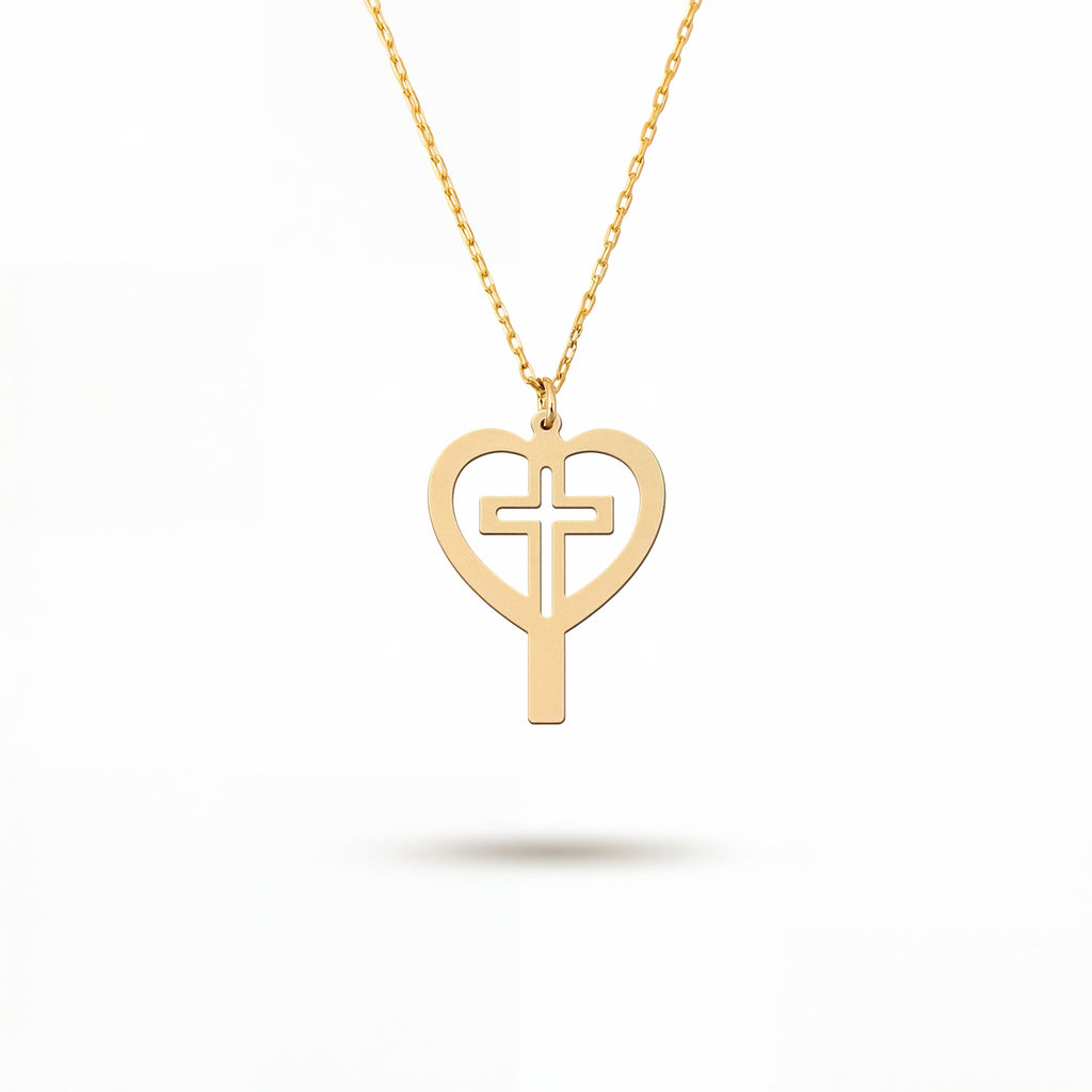 Modern Heart Cross Necklace in Yellow Gold Vermeil