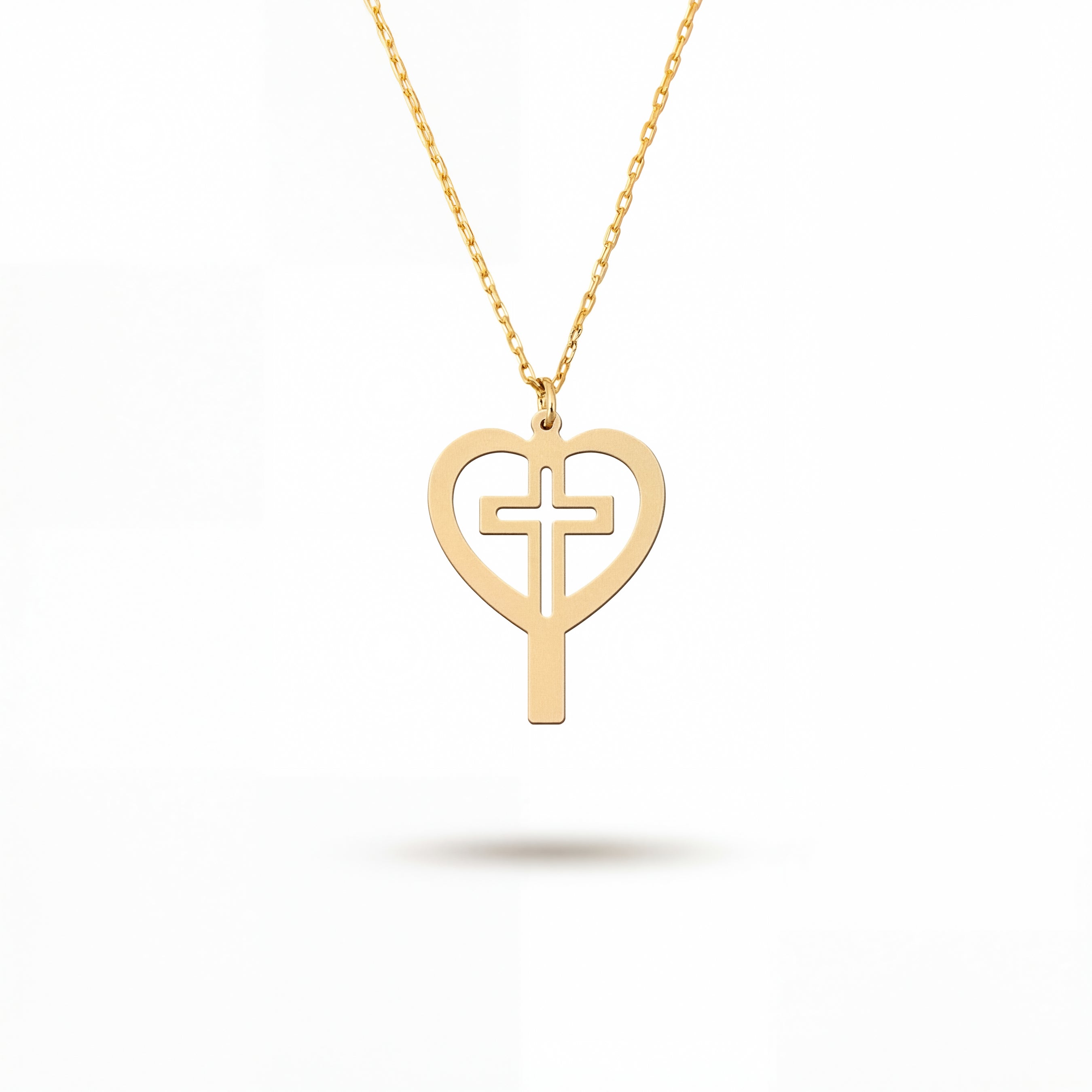Modern Heart Cross Necklace in Yellow Gold Vermeil