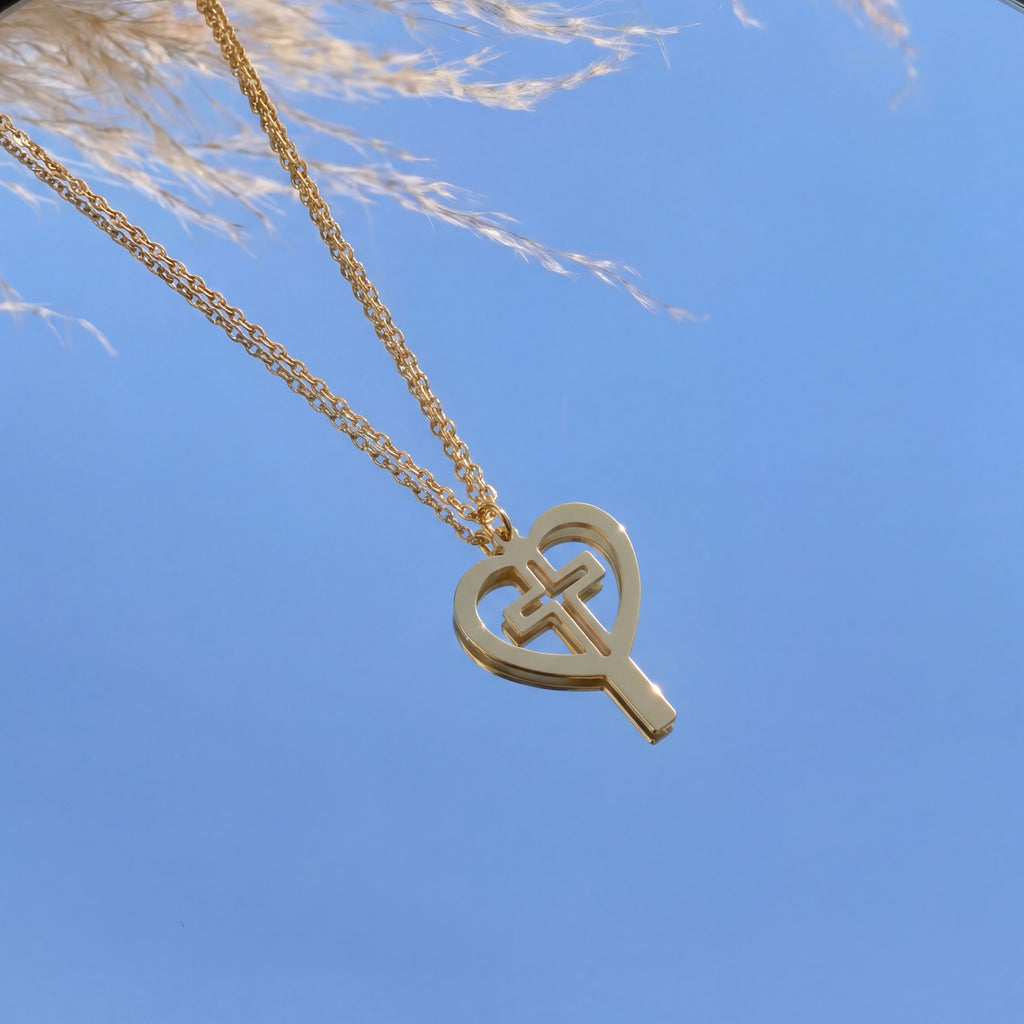 Modern Heart Cross Necklace in Yellow Gold Vermeil