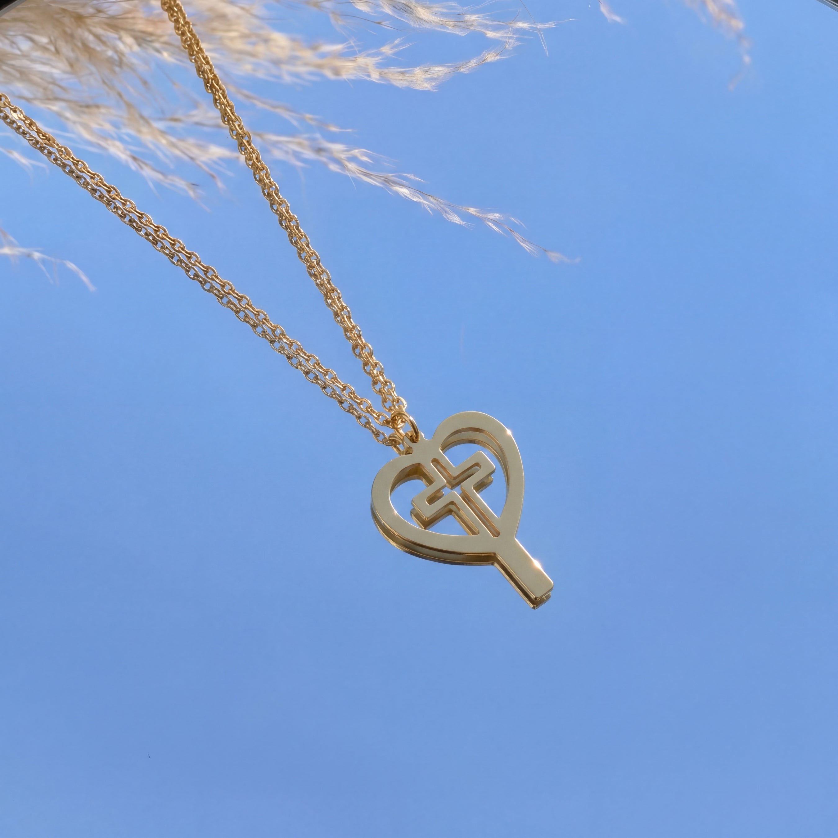 Modern Heart Cross Necklace in Yellow Gold Vermeil
