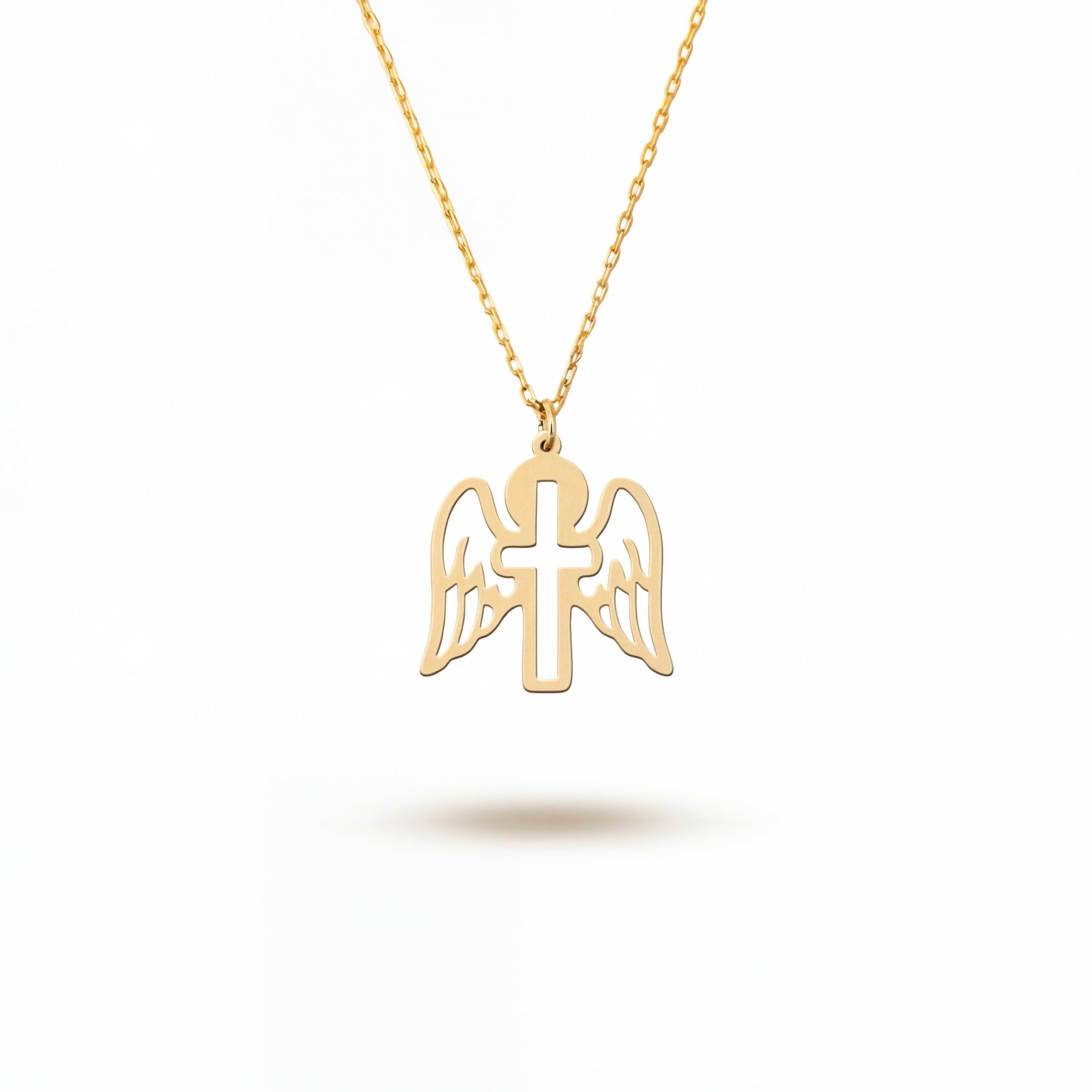 Minimalist Angel Wings Cross Necklace Gold Vermeil