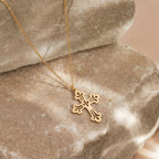 Ornate Puncake Cross Necklace 18k Gold Vermeil over Sterling Silver
