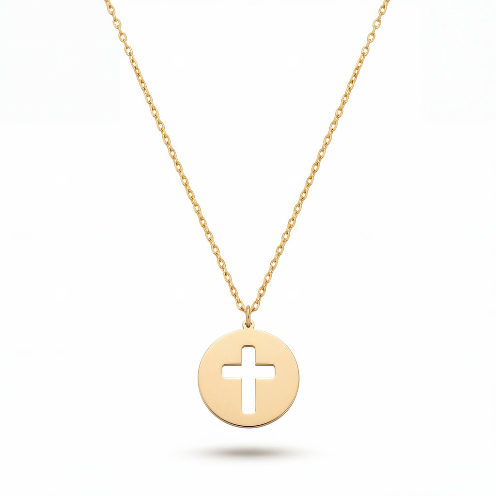 Modern Circle Cross Necklace Yellow Gold Vermeil