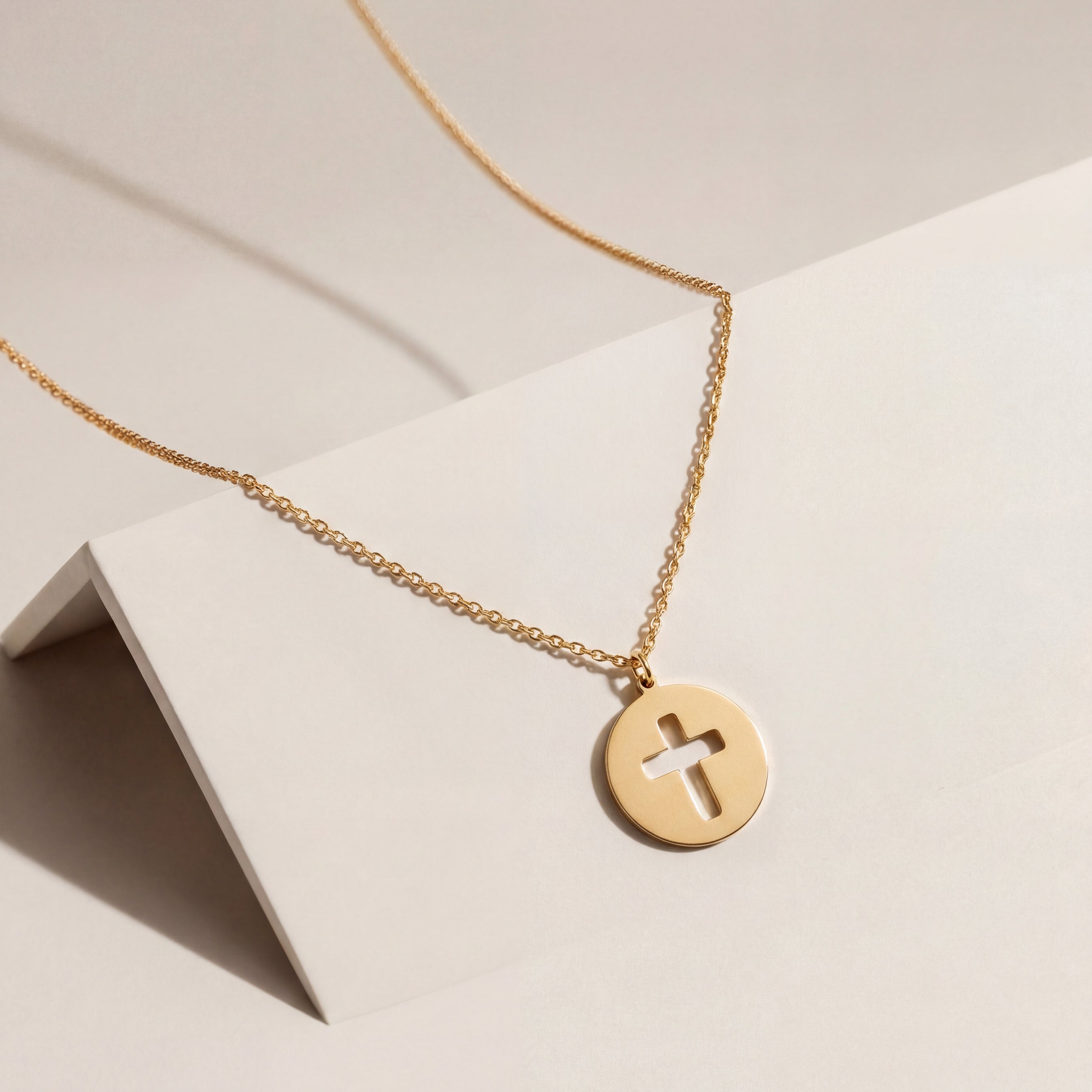 Modern Circle Cross Necklace Yellow Gold Vermeil