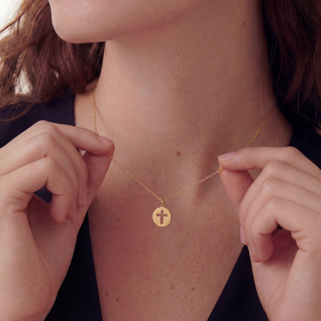 Modern Circle Cross Necklace Yellow Gold Vermeil