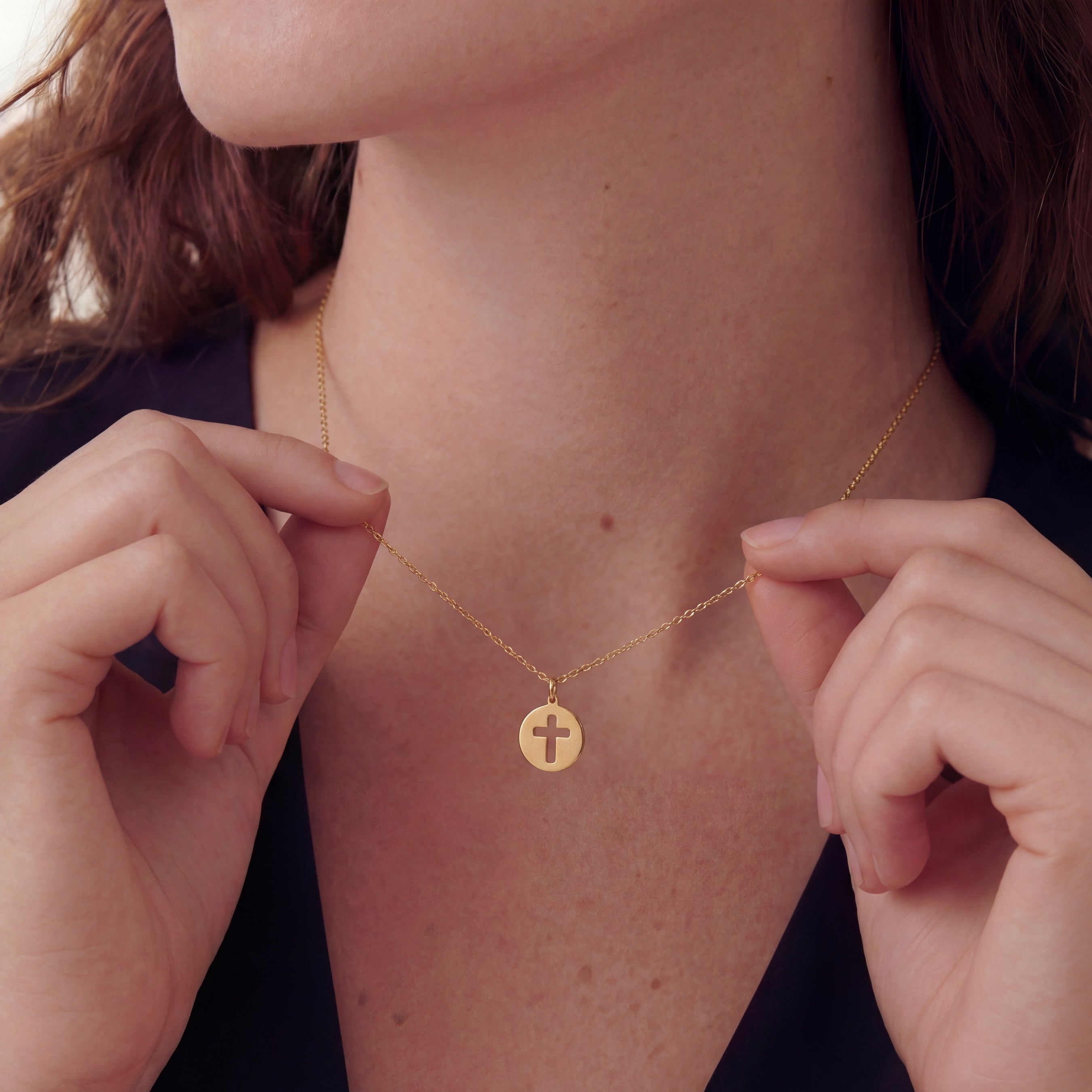 Modern Circle Cross Necklace Yellow Gold Vermeil