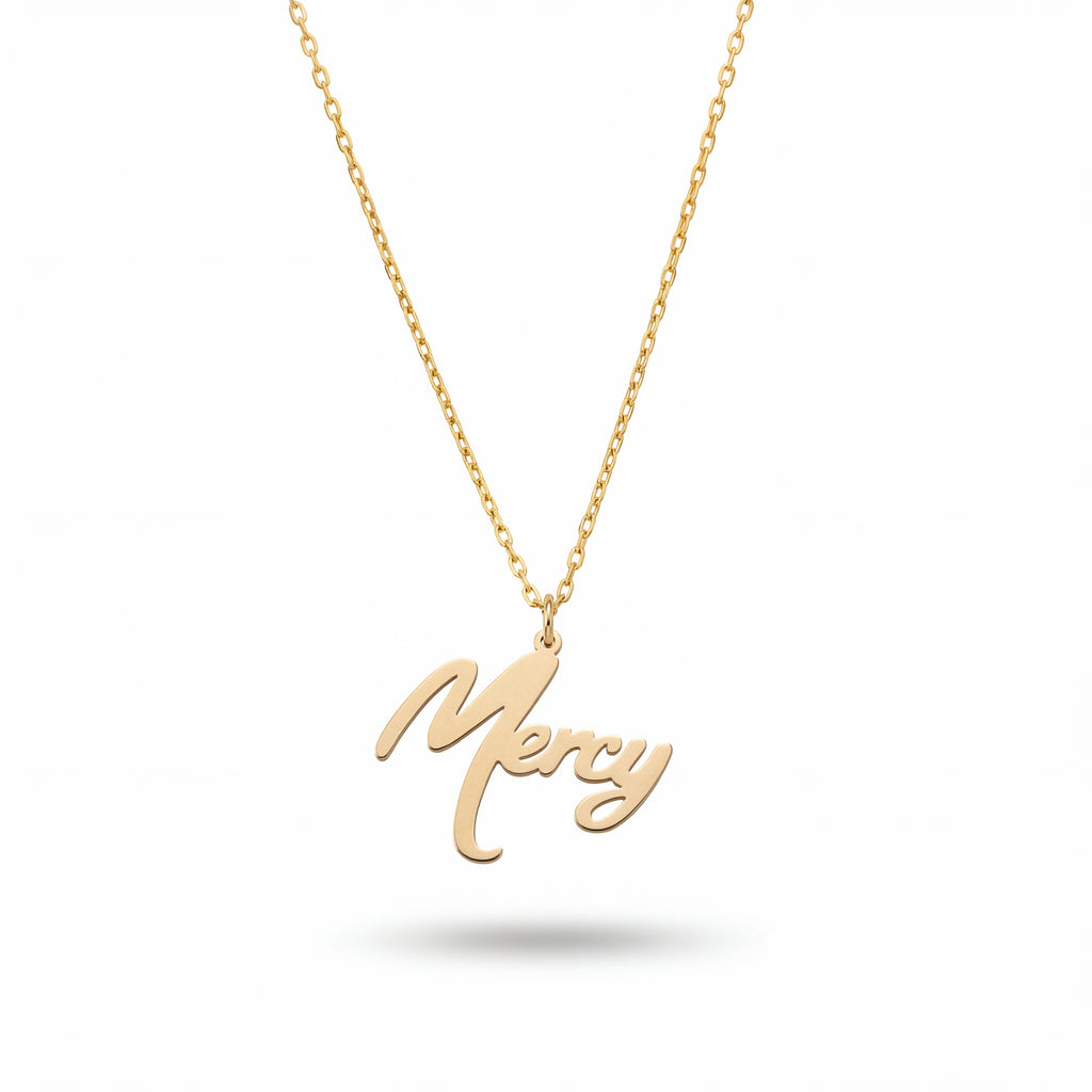 Script Mercy Necklace in Yellow Gold Vermeil over Sterling Silver