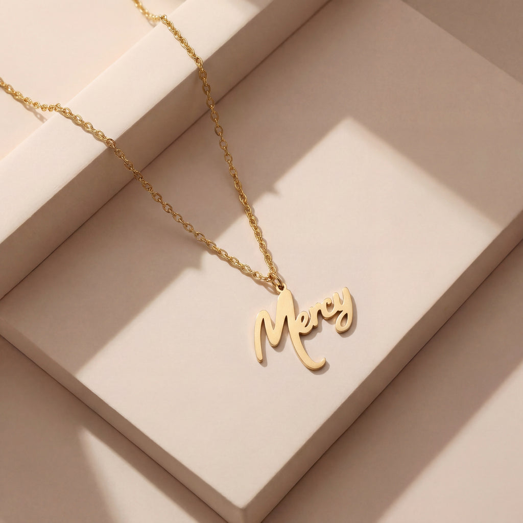 Script Mercy Necklace in Yellow Gold Vermeil over Sterling Silver