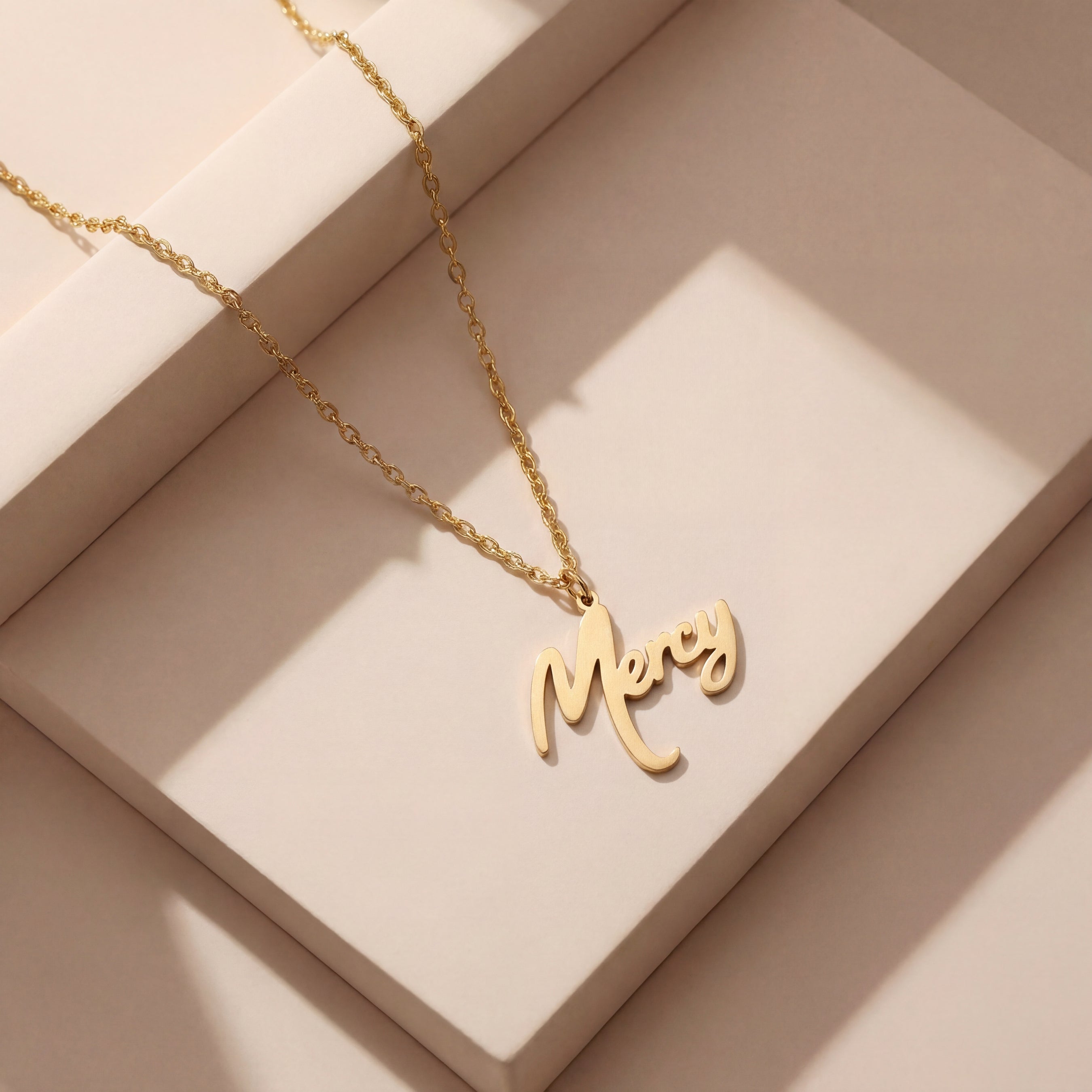 Script Mercy Necklace in Yellow Gold Vermeil over Sterling Silver