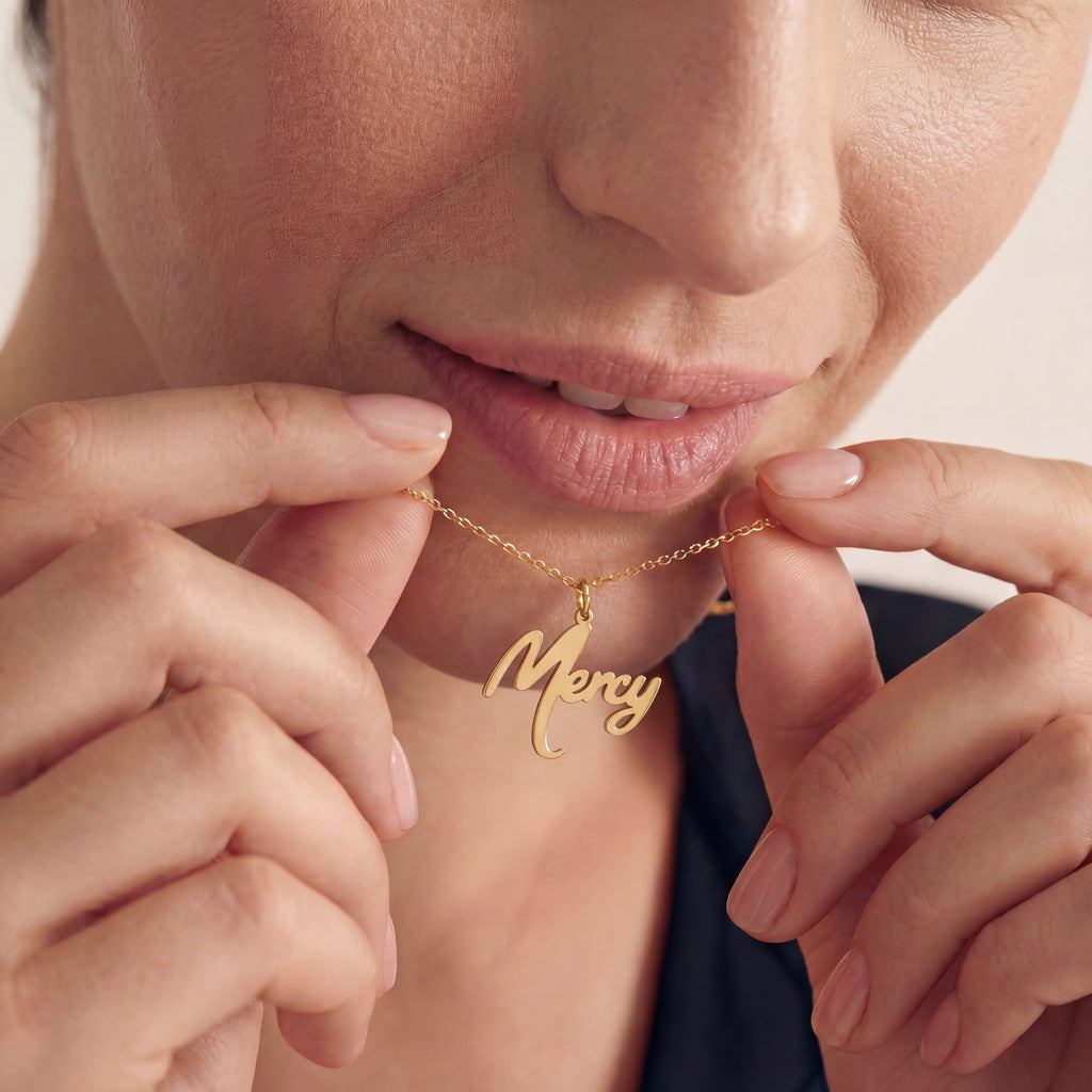 Script Mercy Necklace in Yellow Gold Vermeil over Sterling Silver