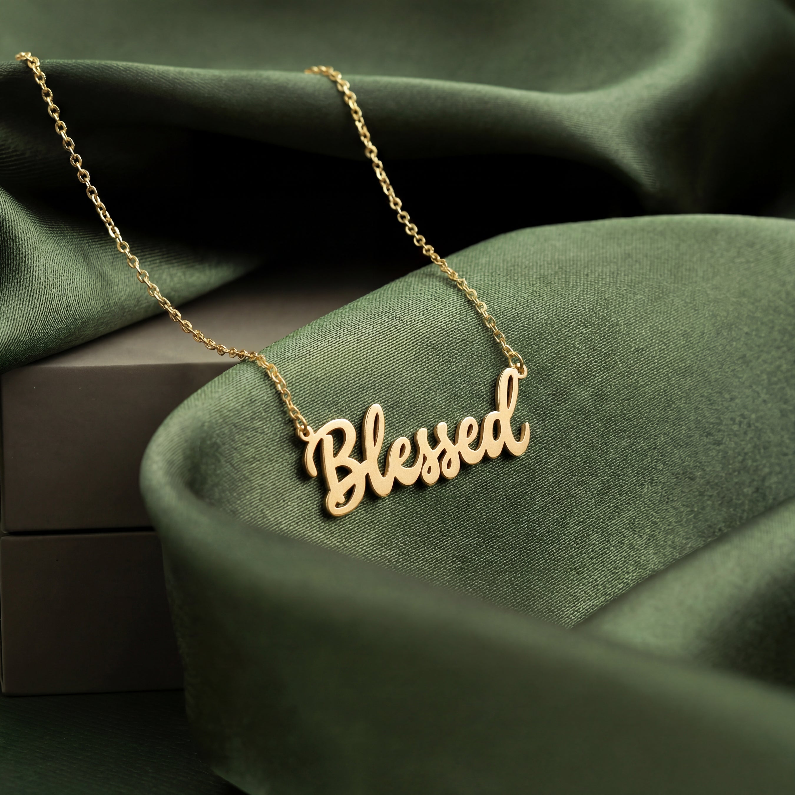 Blessed Script Necklace Gold Vermeil over Sterling Silver
