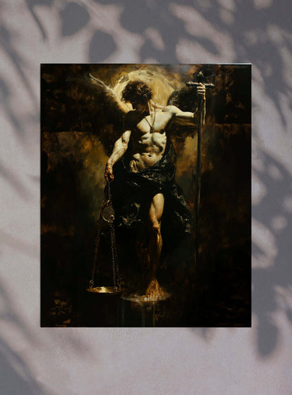 Archangel Balance Christian Wall Decor: Chiaroscuro Scale Poster Print