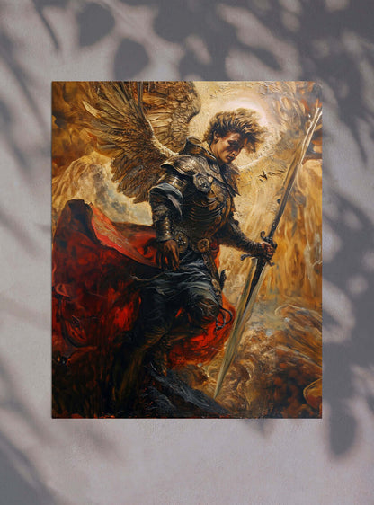 Archangel Michael's Triumph of Faith: A Christian Poster Print of Personal Growth