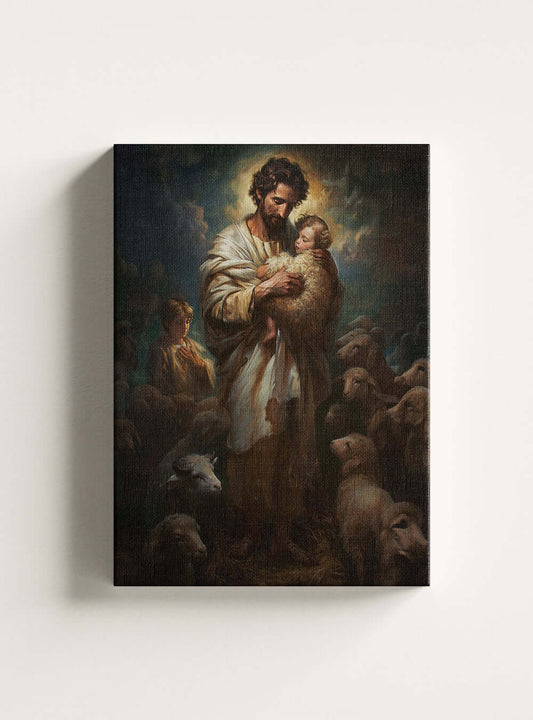 Bible Verse Inspired Home Decor: Shepherd Embrace Canvas Art Print