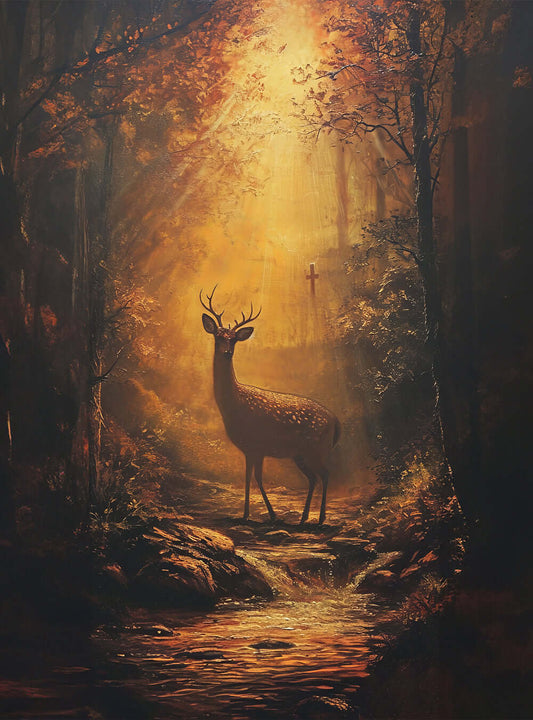 Christian Artwork - Inspirational Deer in Forest Light - Bible Verse Image Print