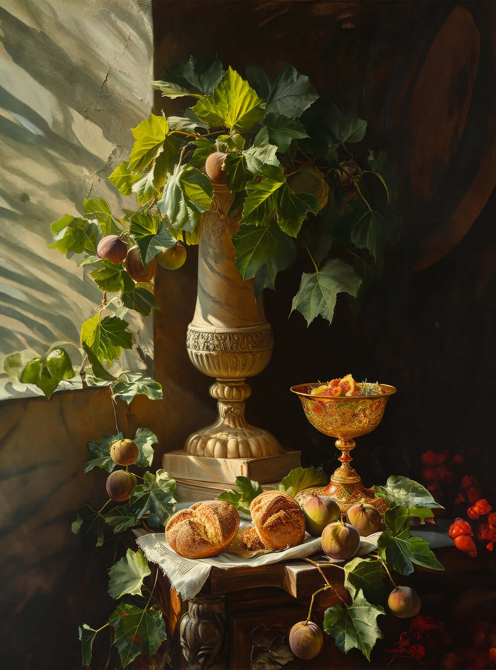 Christian Home Decor - Bible Art Fig Bread Still-Life Poster Print