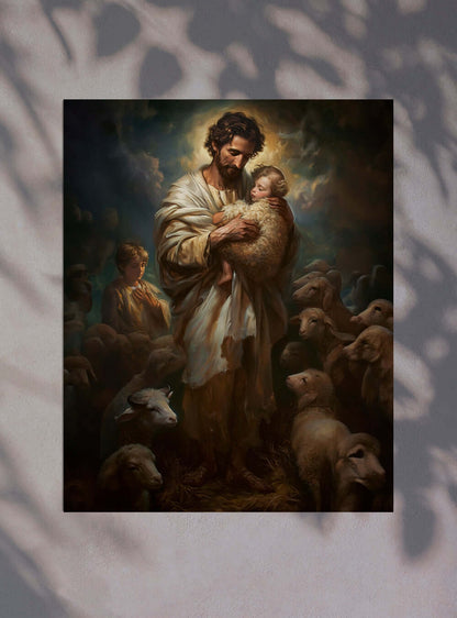 Christian Home Decor: Shepherd Embrace Art Inspired by Isaiah 40:11 Print