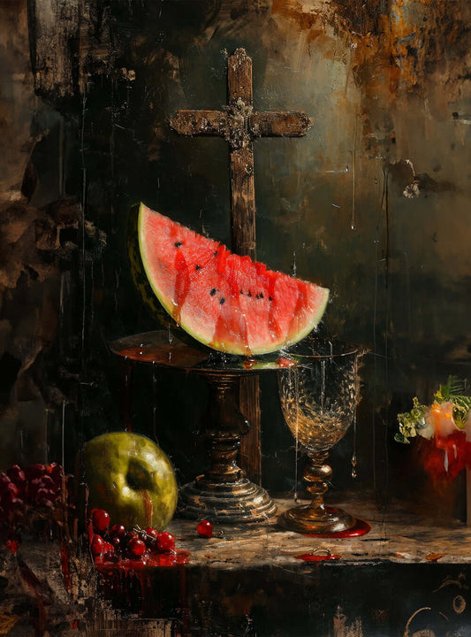 Christian Painting of Baroque-Inspired Watermelon Refreshment - Bible Poster Print