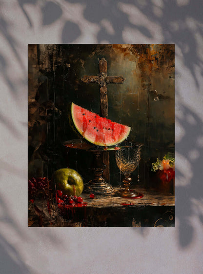 Christian Painting of Baroque-Inspired Watermelon Refreshment - Bible Poster Print