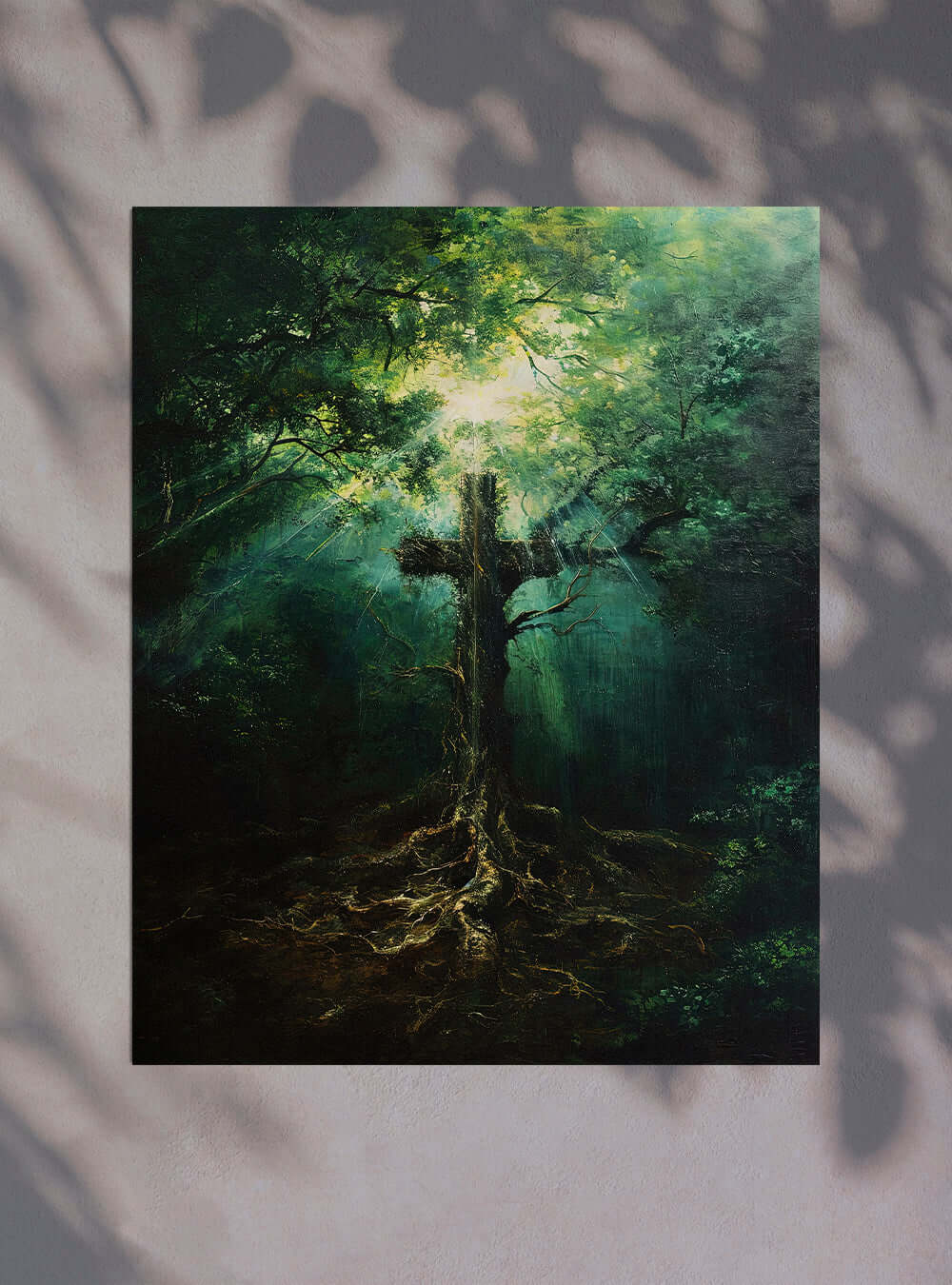 Colossians 2:8 Inspirational Forest Cross Art Poster – Christian Paintings by Holysteller