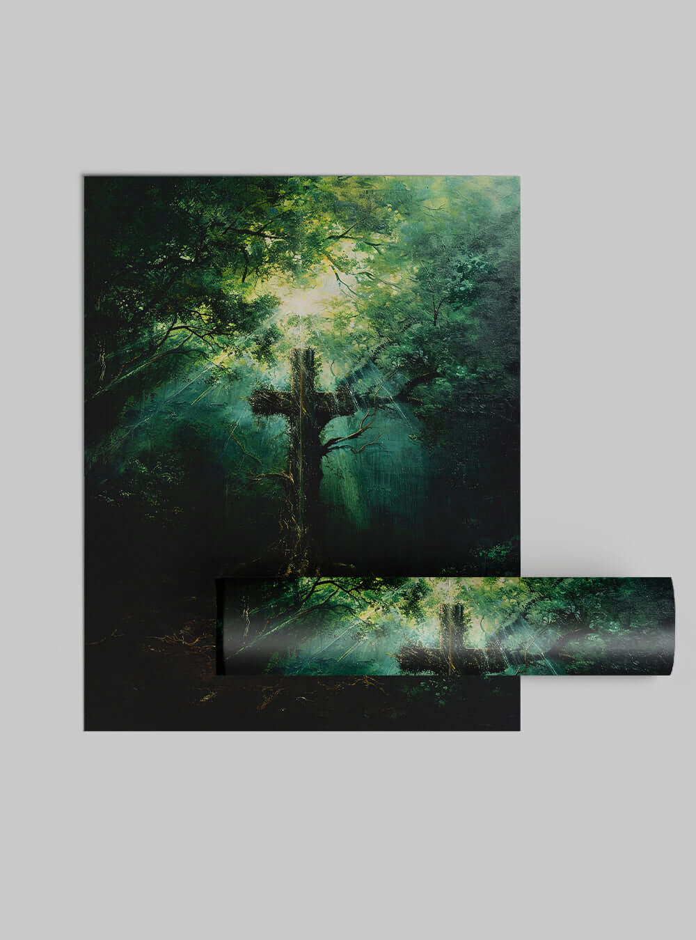 Colossians 2:8 Inspirational Forest Cross Art Poster – Christian Paintings by Holysteller