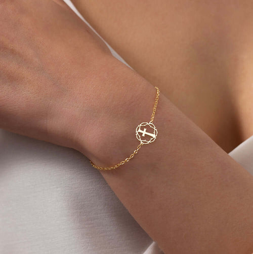 Crown Thorns Cross Bracelet in Gold Vermeil on Sterling Silver