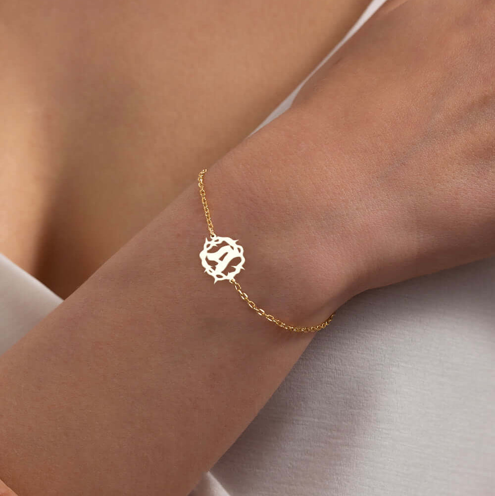 Custom Initial Thorns Bracelet in 14K Gold Plated Sterling Silver