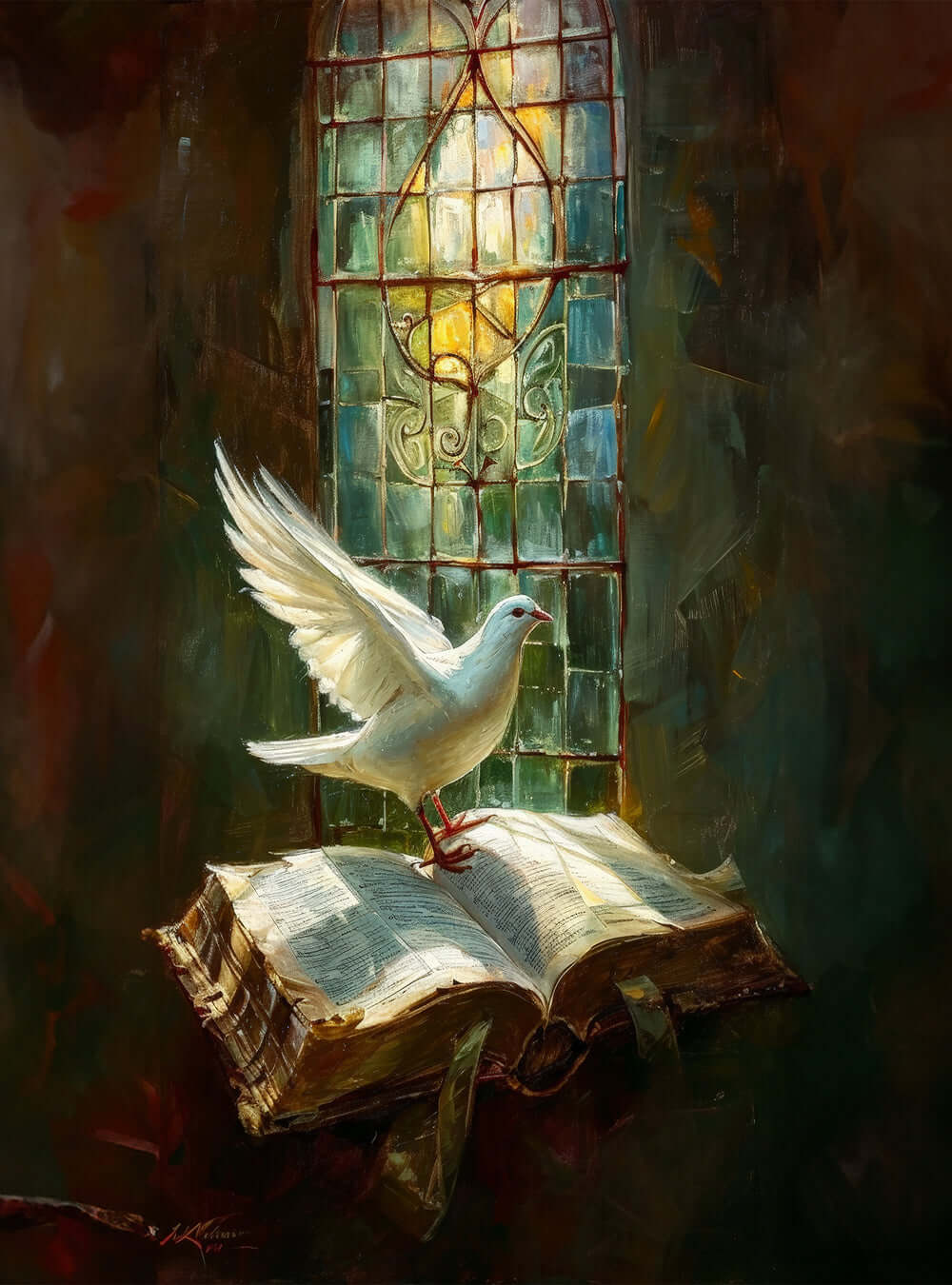 Elegant Bible Art Featuring Inspirational Dove & Psalms 107:1 Verse Poster Print