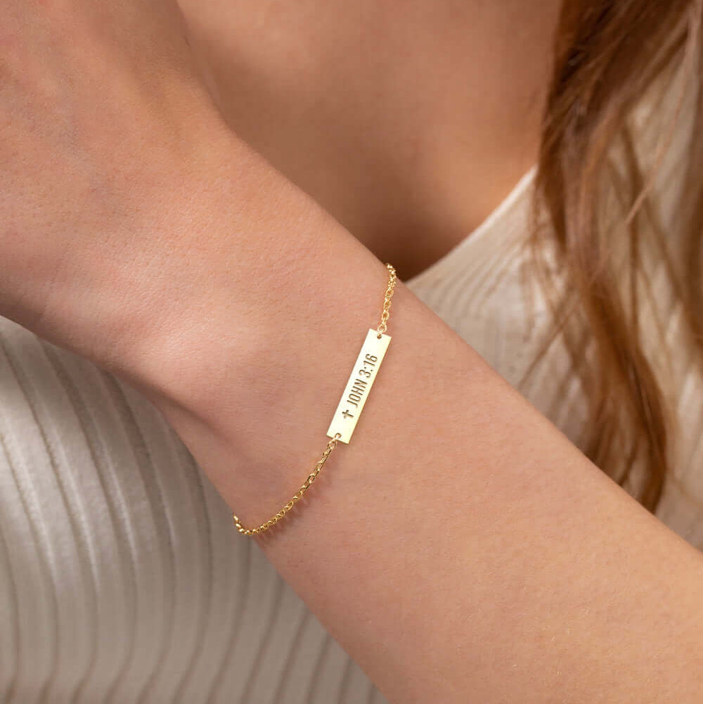 Engraved Bar Bracelet 14K Gold Plated Sterling Silver
