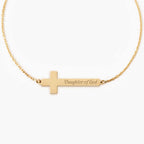 Engraved Cross Bar Bracelet in 14K Gold Plated Sterling Silver