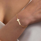 Engraved Cross Bar Bracelet in 14K Gold Plated Sterling Silver