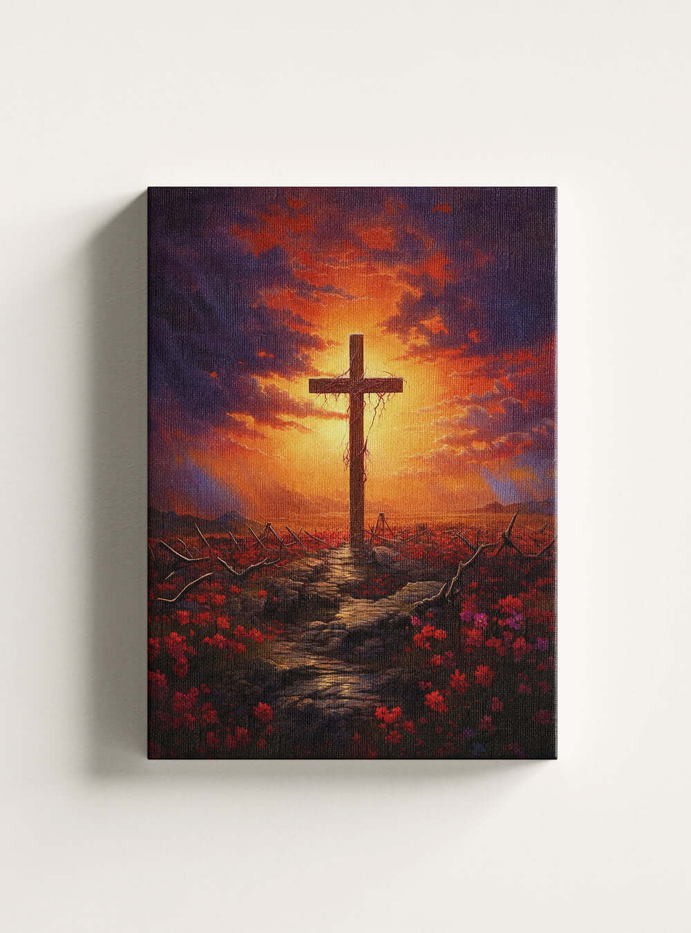 Ephesians 1:7 Sunset Cross Path Modern Christian Canvas Print