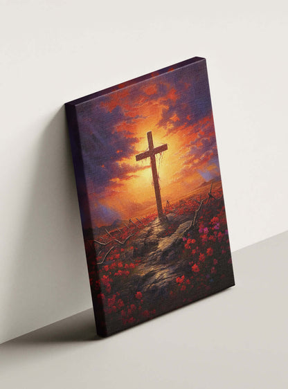 Ephesians 1:7 Sunset Cross Path Modern Christian Canvas Print