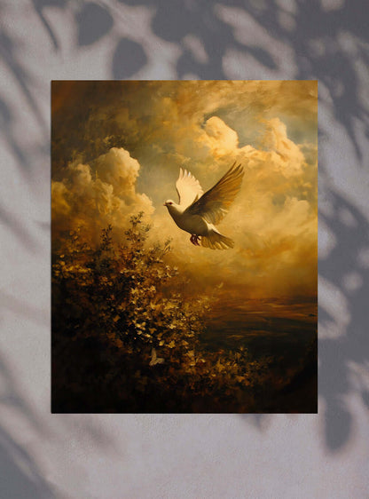 Exceptional Bible Verse Picture: Serene Dove Tranquility Scripture Poster by Holysteller