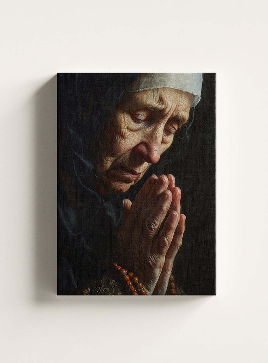 Inspirational Canvas Art - Prayerful Elder Embodying Patience and Humility