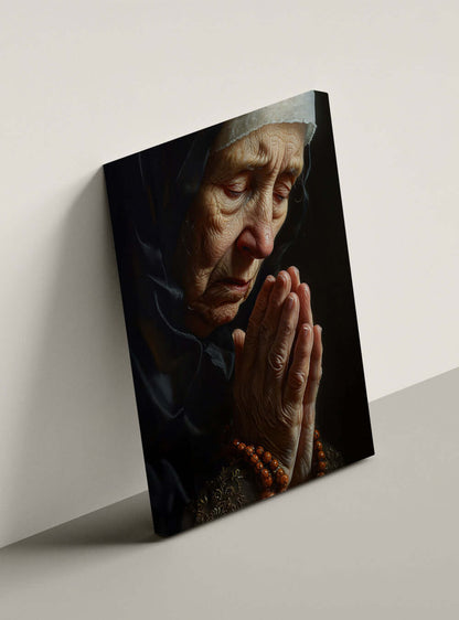 Inspirational Canvas Art - Prayerful Elder Embodying Patience and Humility