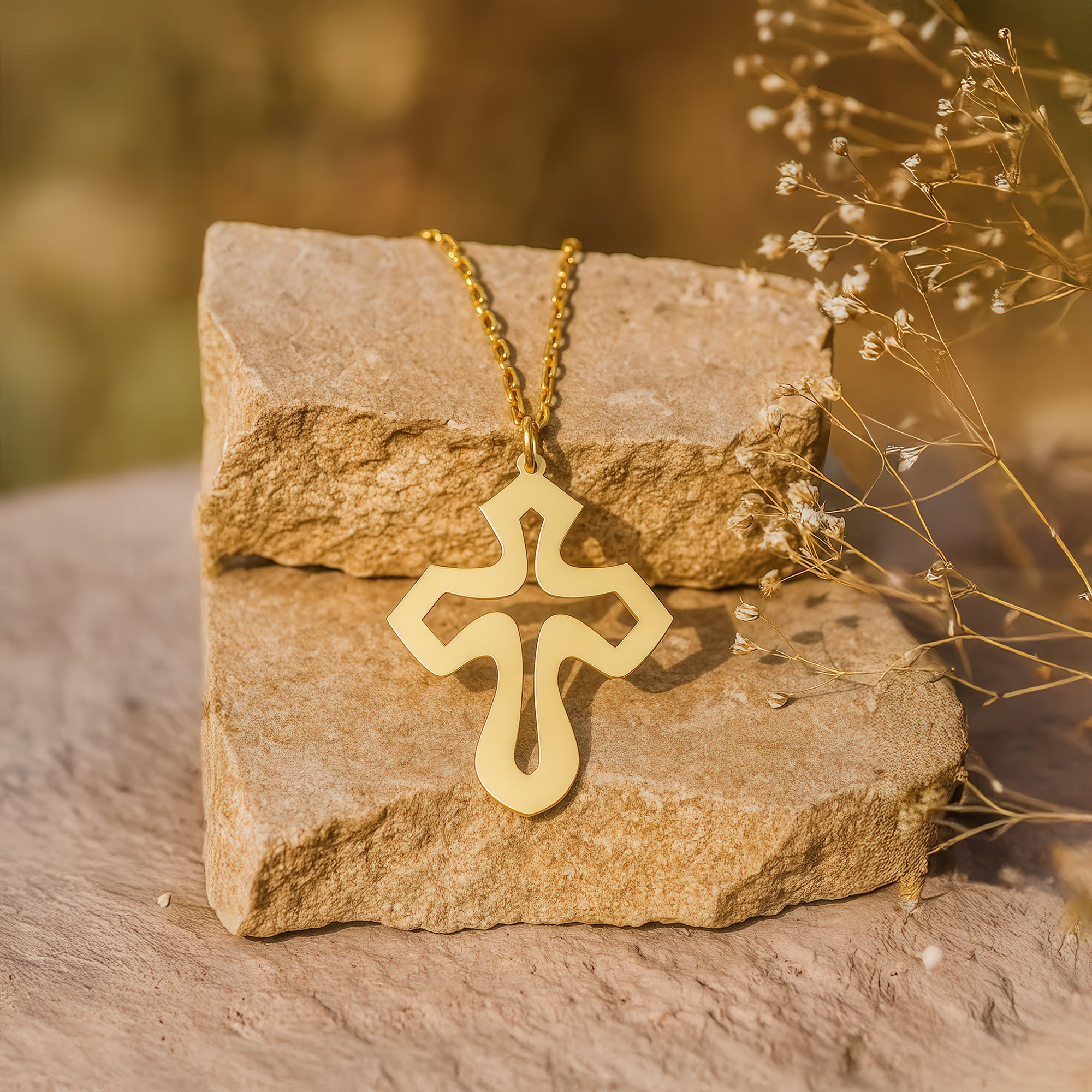 Holysteller Cross - Sterling Silver 14K Gold Plated Necklace - Jewelry Gift