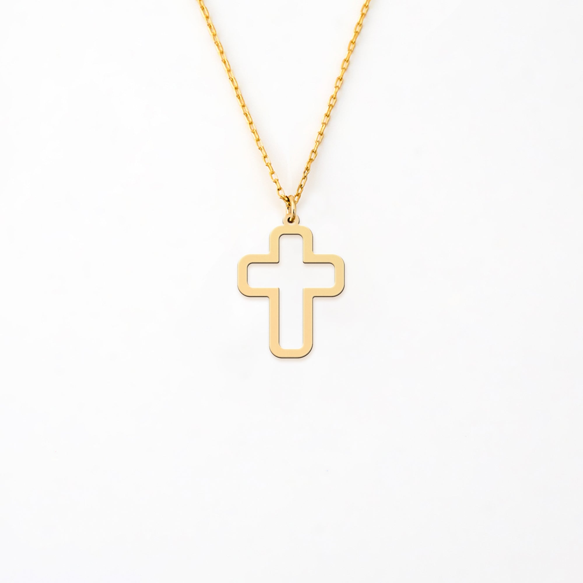 Minimalist Hollow Cross Necklace in 14K Gold Plated Sterling Silver