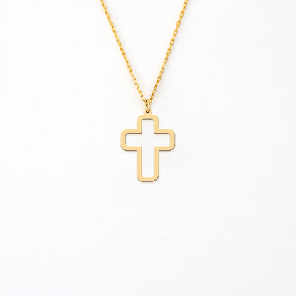 Minimalist Hollow Cross Necklace in 14K Gold Plated Sterling Silver