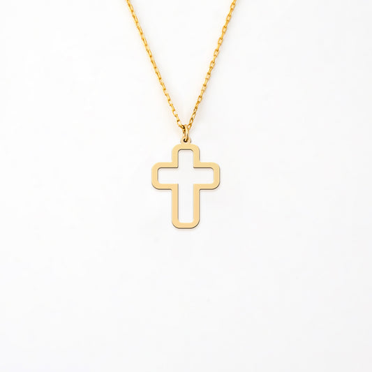 Minimalist Hollow Cross Necklace in 14K Gold Plated Sterling Silver