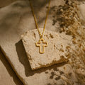 Minimalist Hollow Cross Necklace in 14K Gold Plated Sterling Silver