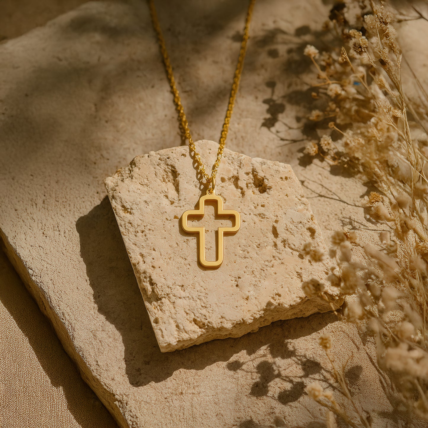 Minimalist Hollow Cross Necklace in 14K Gold Plated Sterling Silver